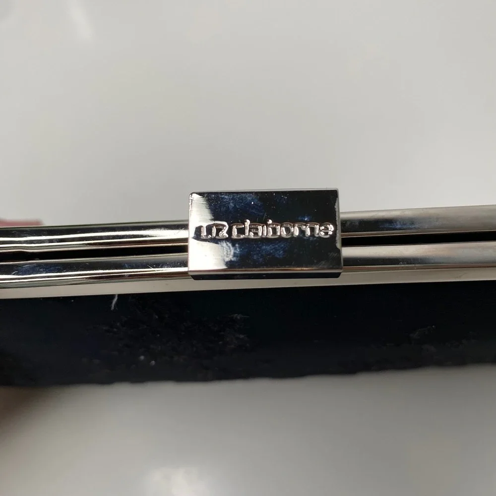 Liz Claiborne Black Floral Glitter Evening Clutch Crossbody Bag Silver‎ Hardware